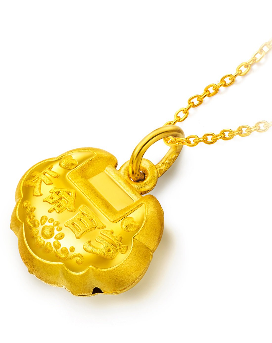 周大福 儿童首饰长命百岁金锁 足金黄金吊坠