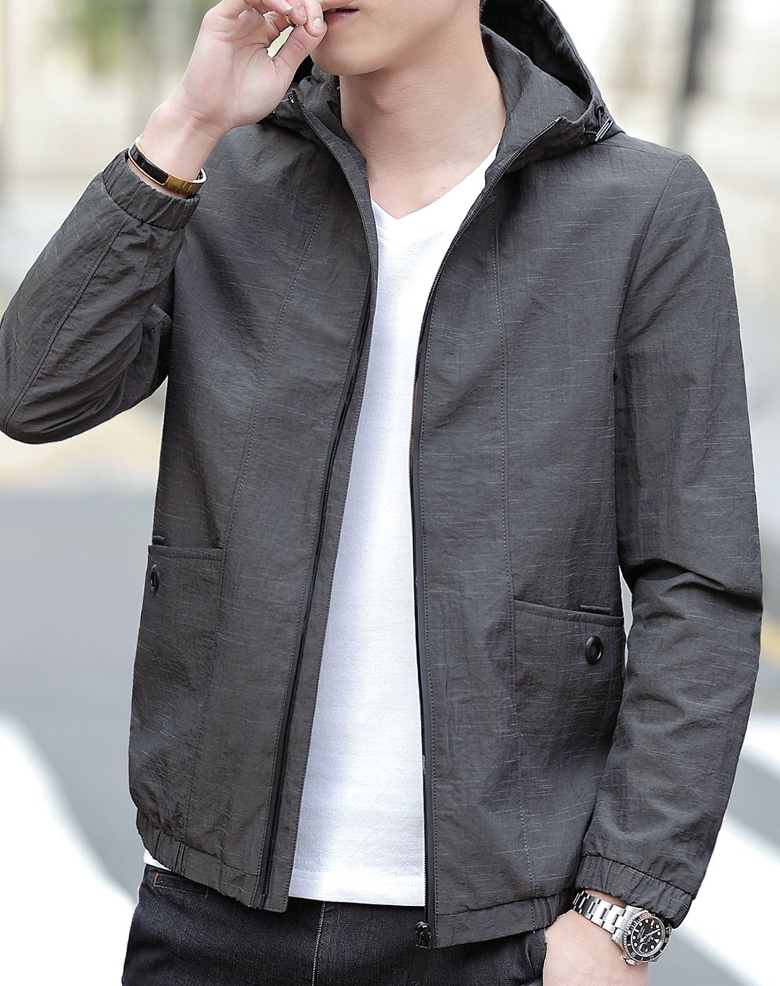 春季个性帅气男款连帽男士夹克男士休闲外套男士外套男