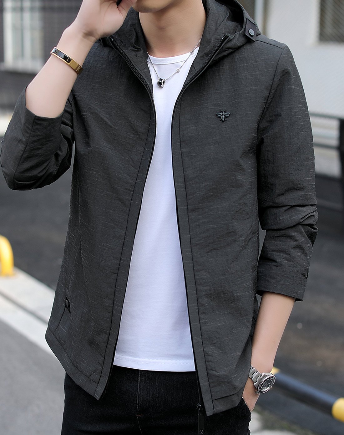 春季个性帅气男款连帽男士夹克男士休闲外套男士外套男