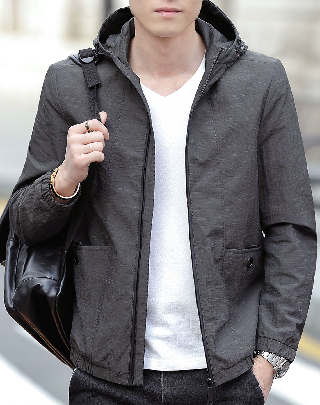 春季个性帅气男款连帽男士夹克男士休闲外套男士外套男