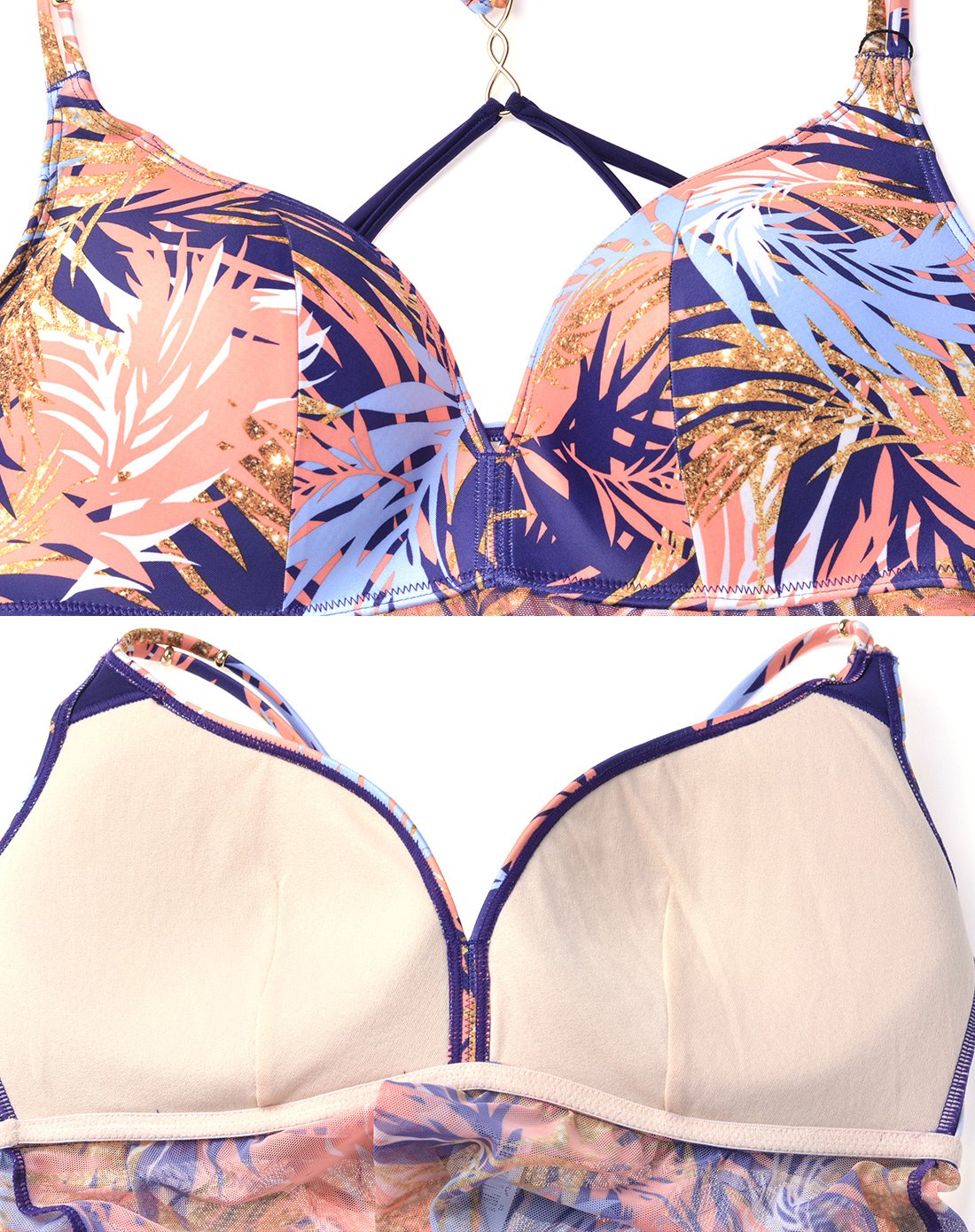 【18年新品】安莉芳深v吊带印花裙式无钢圈聚拢分体泳衣es0893