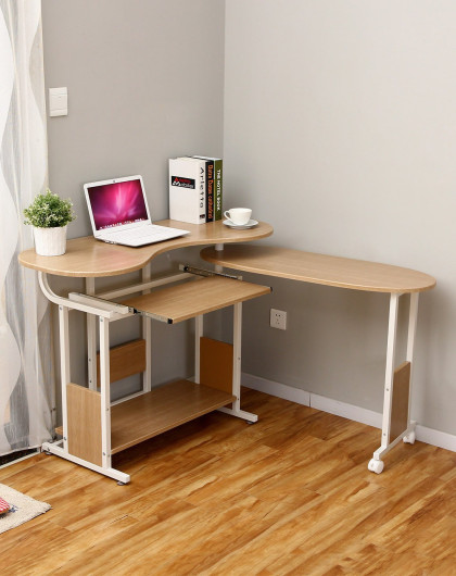 橡木色可移动折叠旋转电脑桌