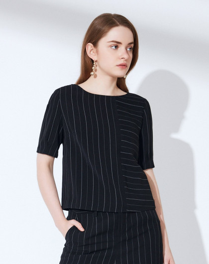 naersi/娜尔思2018春夏新款 圆领短袖条纹宽松显瘦百搭套头衫t恤