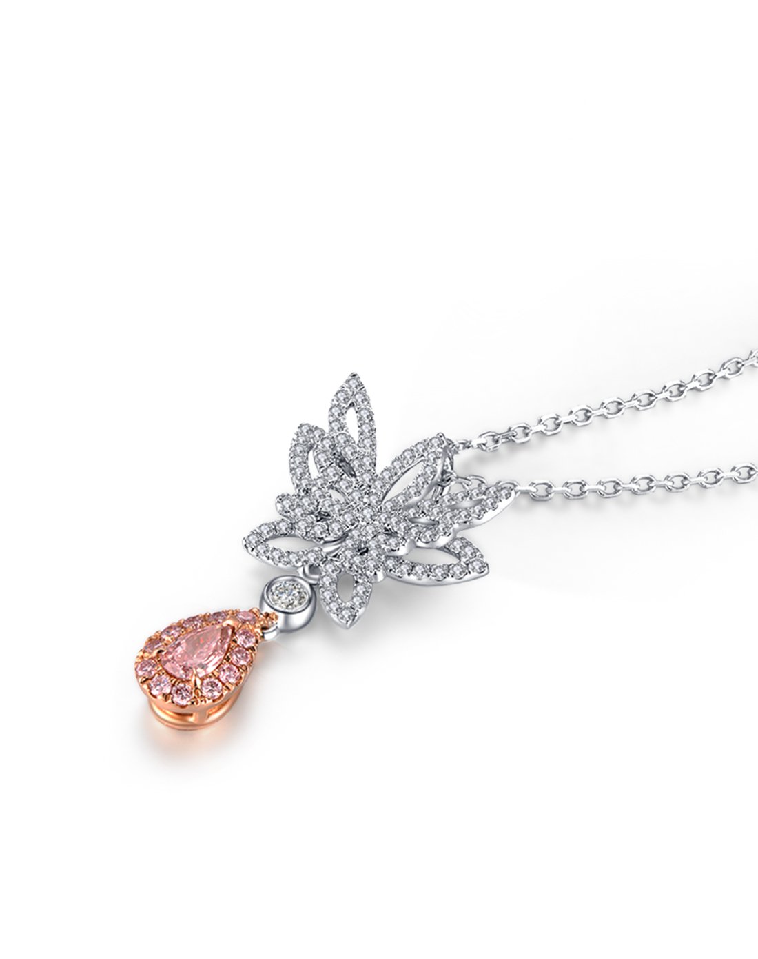 伊士蔓 18k金水滴形蝴蝶造型吊坠/粉钻/钻石吊坠 定制