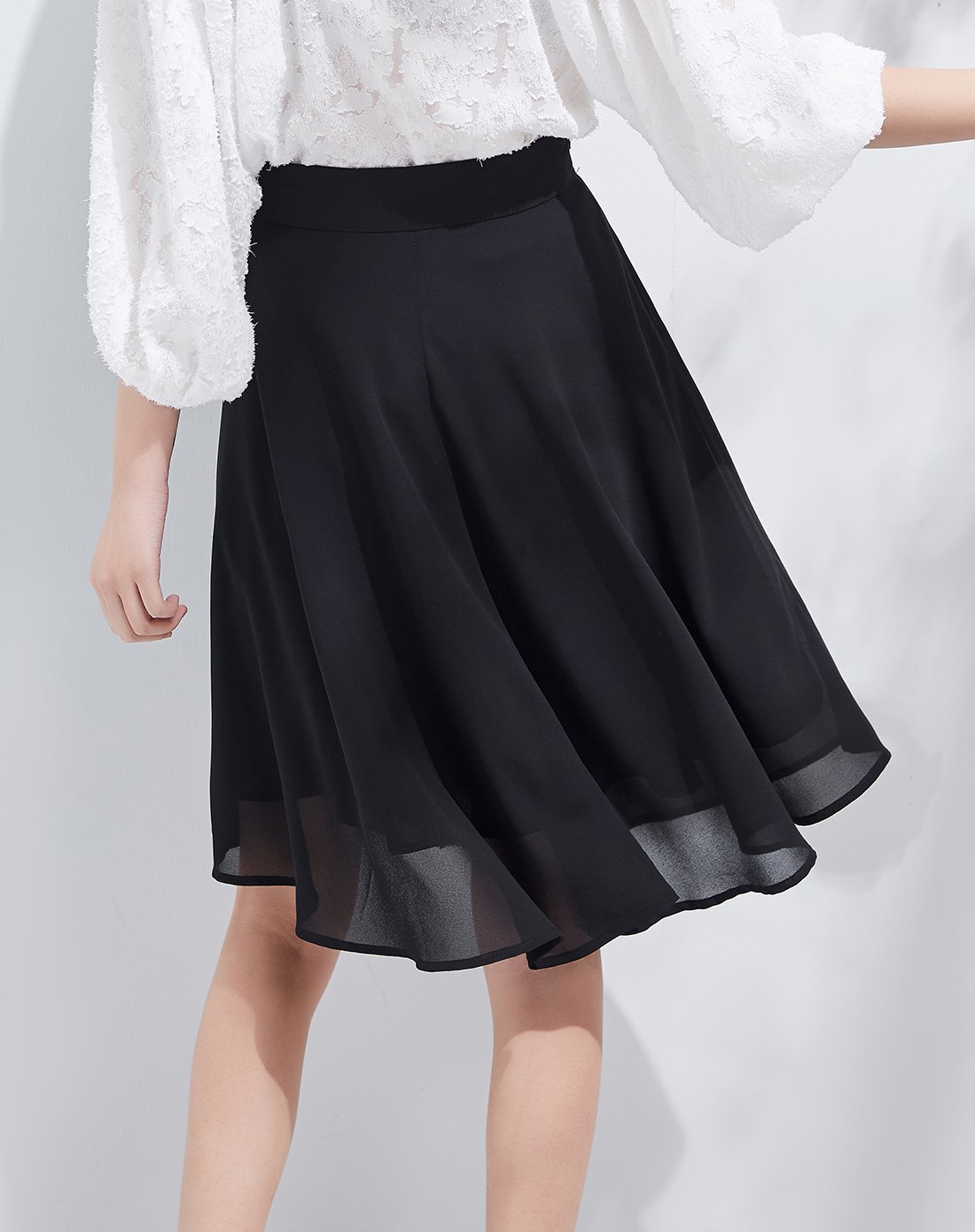 女士高腰伞裙雪纺蕾丝纱裙及膝裙半身裙