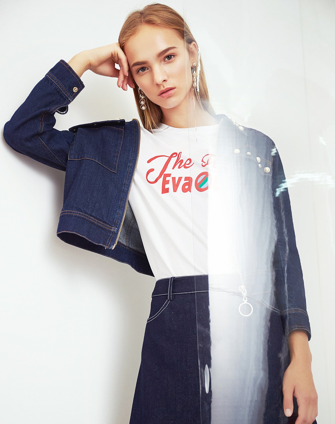 f by eva联合钜惠2018春装新款简约钉珠装饰牛仔外套812ns1206ss_唯品