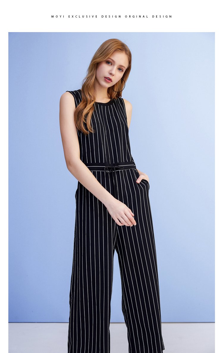 2018夏季连体裤竖条纹圆领