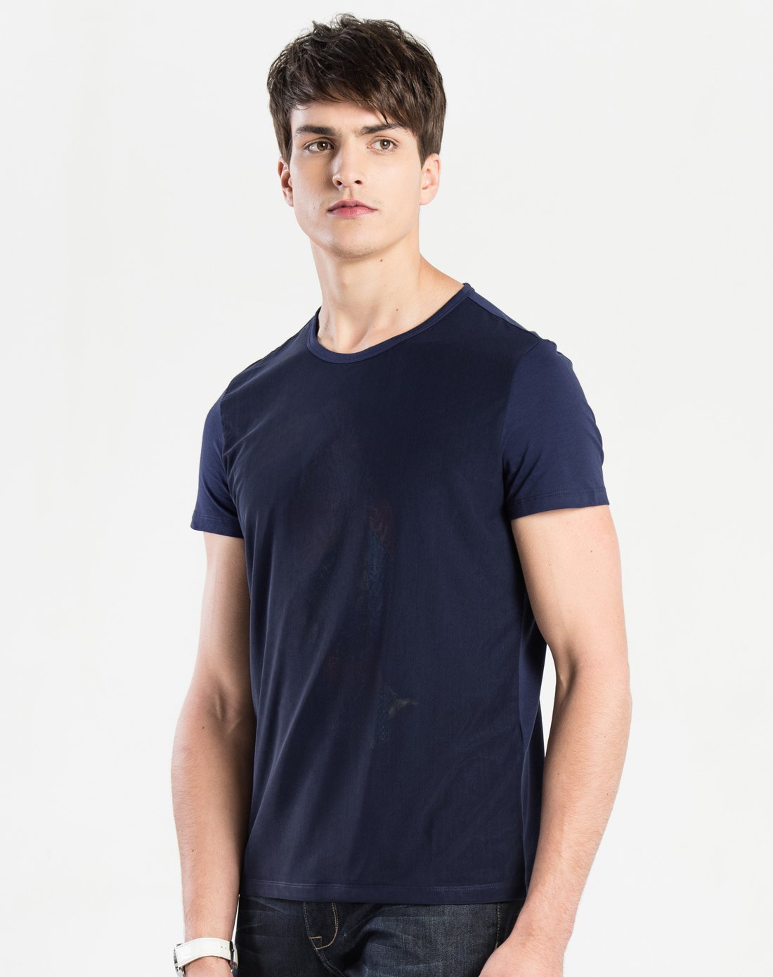 (特惠)藏青色动物印花圆领短t恤衫