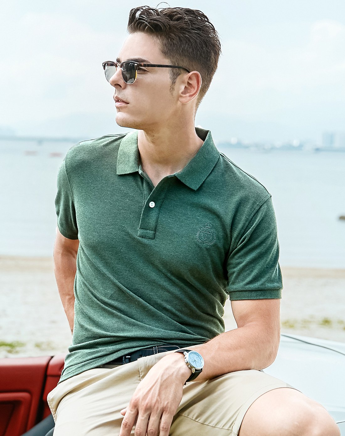 【绣花胸标】夏季爆款休闲翻领合身棉质开叉t恤男士短袖polo衫