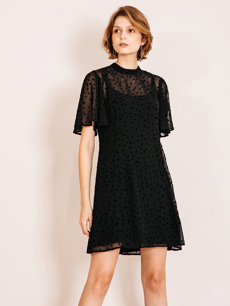 2018新款夏季女士黑色波点连衣裙