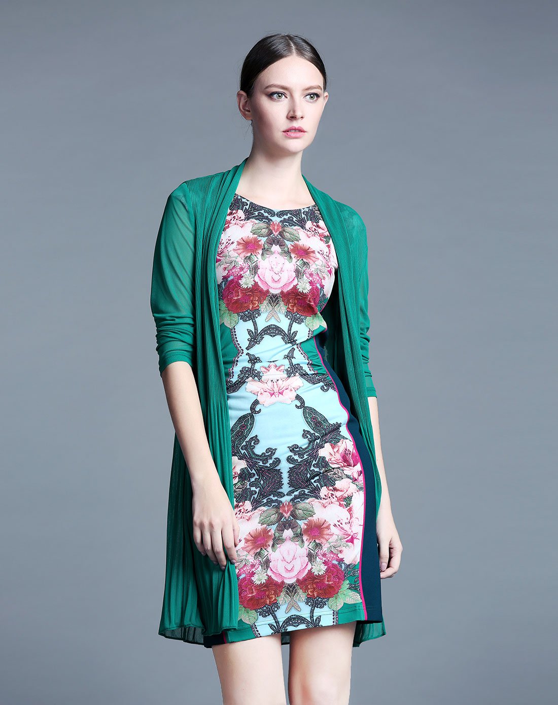 古色/sussi减龄优雅气质时尚百搭舒适透气翠绿色压褶轻薄夏季女装空调