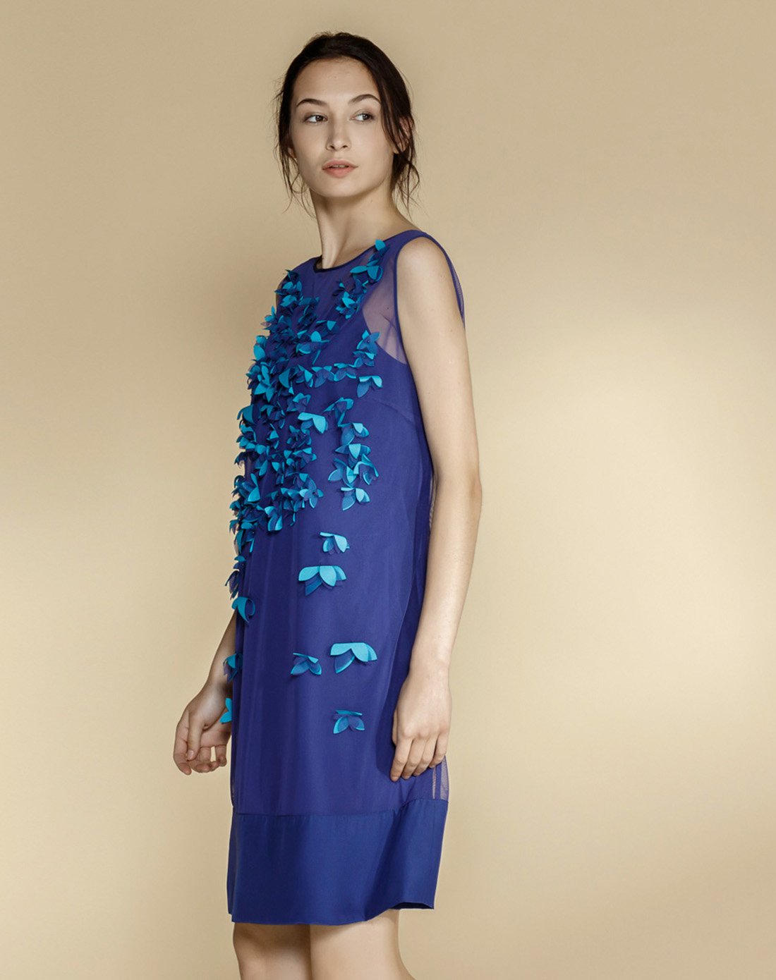 玫而美 meiermei/玫而美 蓝色精美提花时尚连衣裙