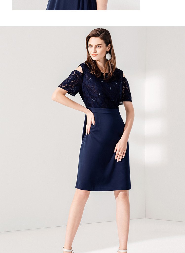 naersi/娜尔思2018年商场同款夏季蕾丝露肩减龄显瘦连衣裙