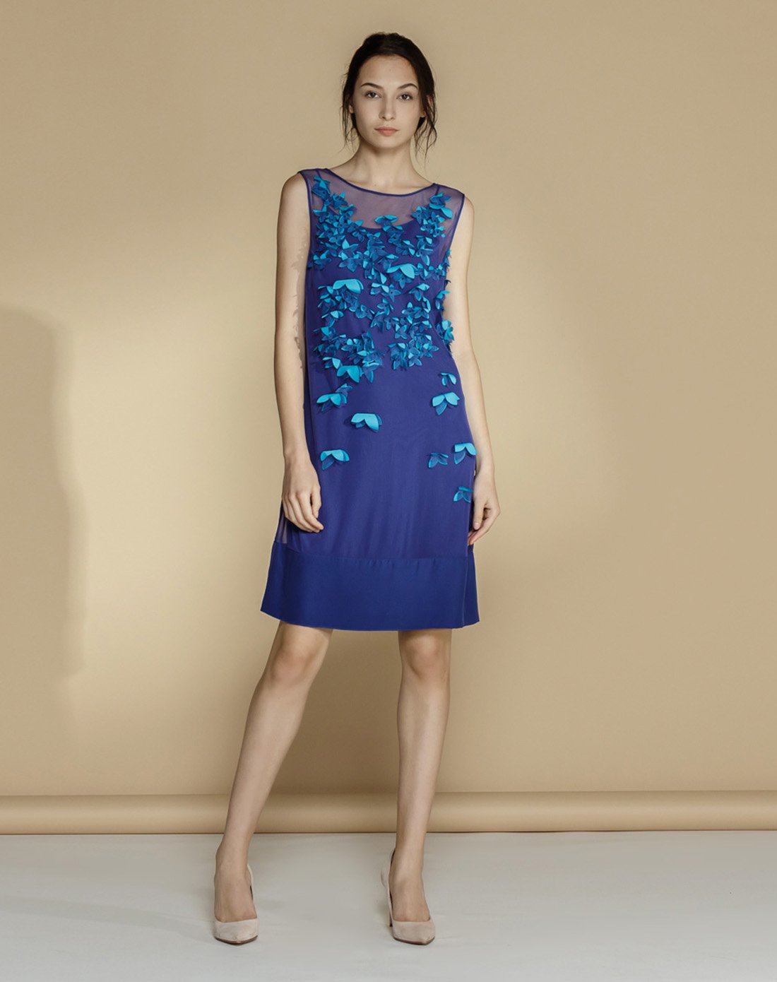 玫而美 meiermei/玫而美 蓝色精美提花时尚连衣裙