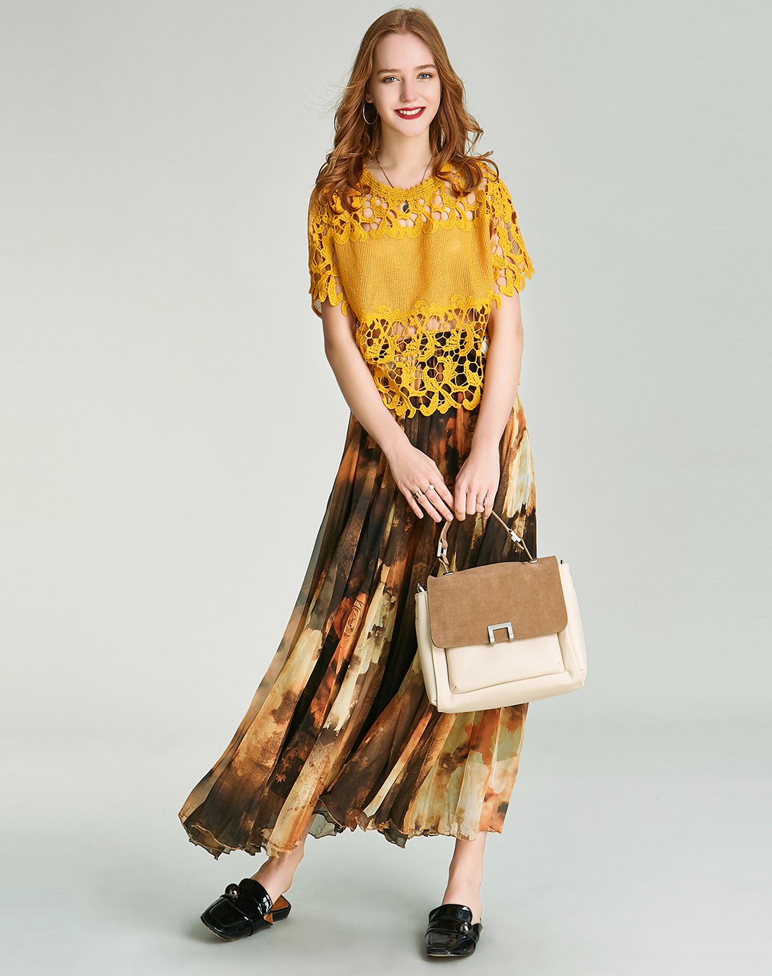 精致印花气质阔摆半身裙