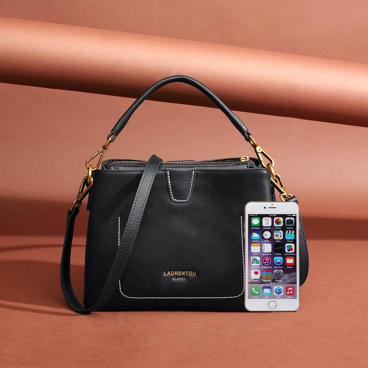 老人头女款牛皮时尚简约女式斜挎包女包