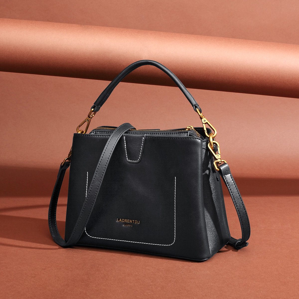 老人头女款牛皮时尚简约女式斜挎包女包