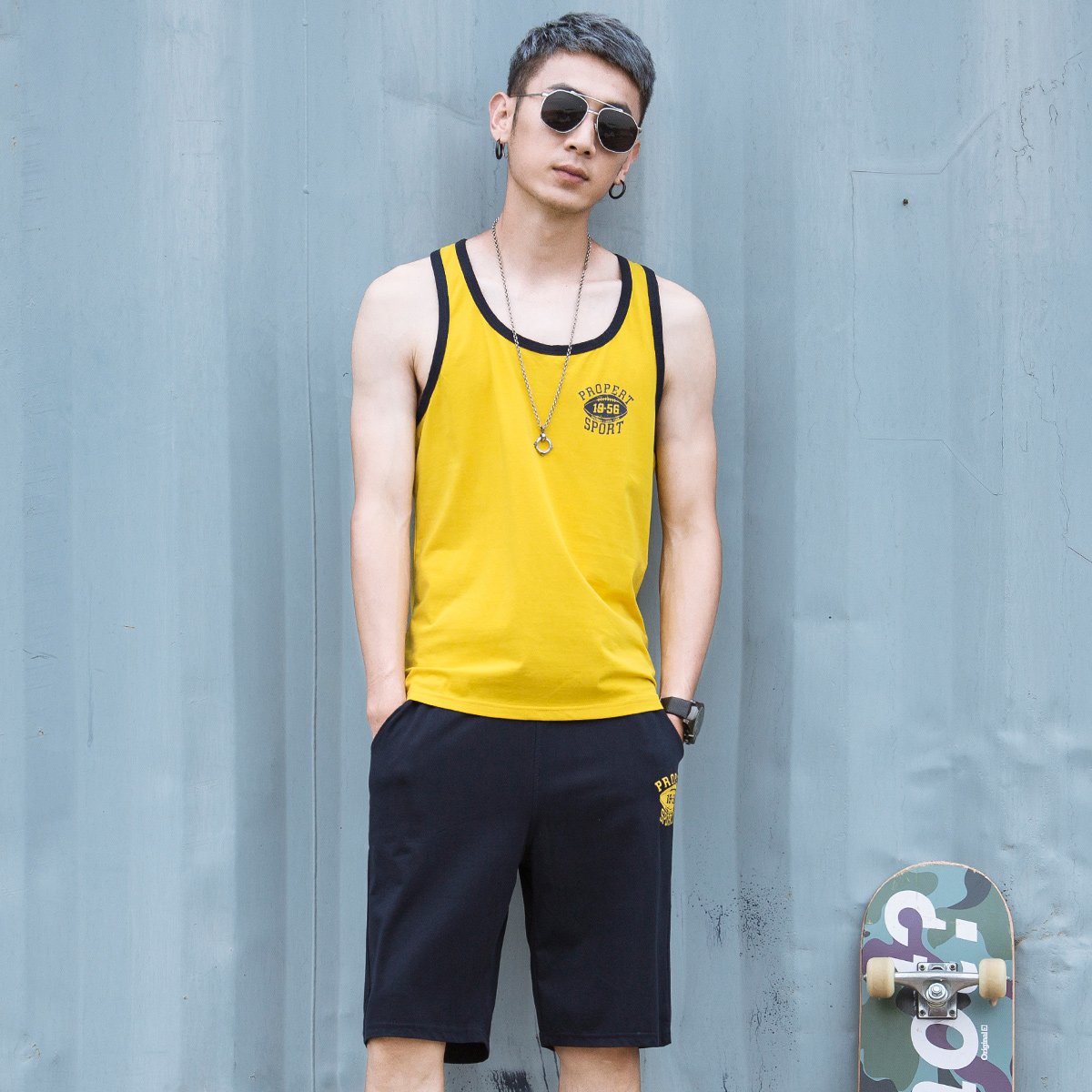 vitocano夏季新款男士棉质休闲舒适(运动背心 五分短裤)