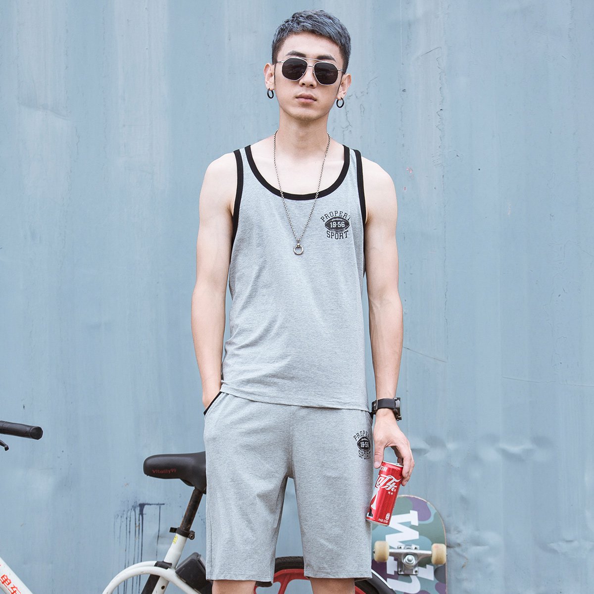 vitocano夏季新款男士棉质休闲舒适(运动背心 五分短裤)