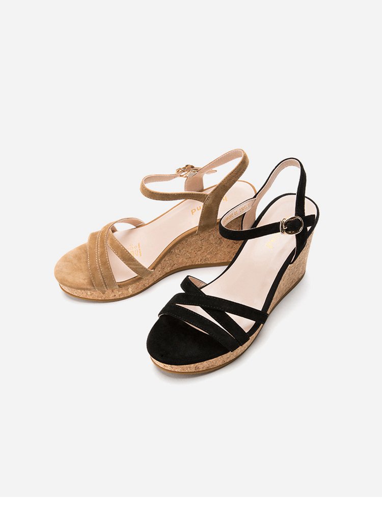 【商场同款】18年夏季新款【羊反绒 坡跟增高】女士休闲凉鞋