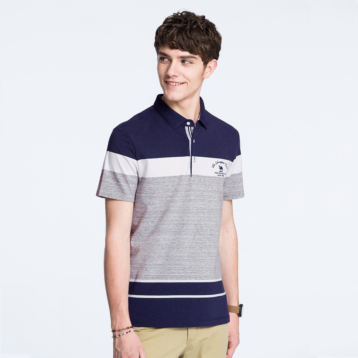 夏季商务休闲条纹微弹翻领 男士短袖polot恤