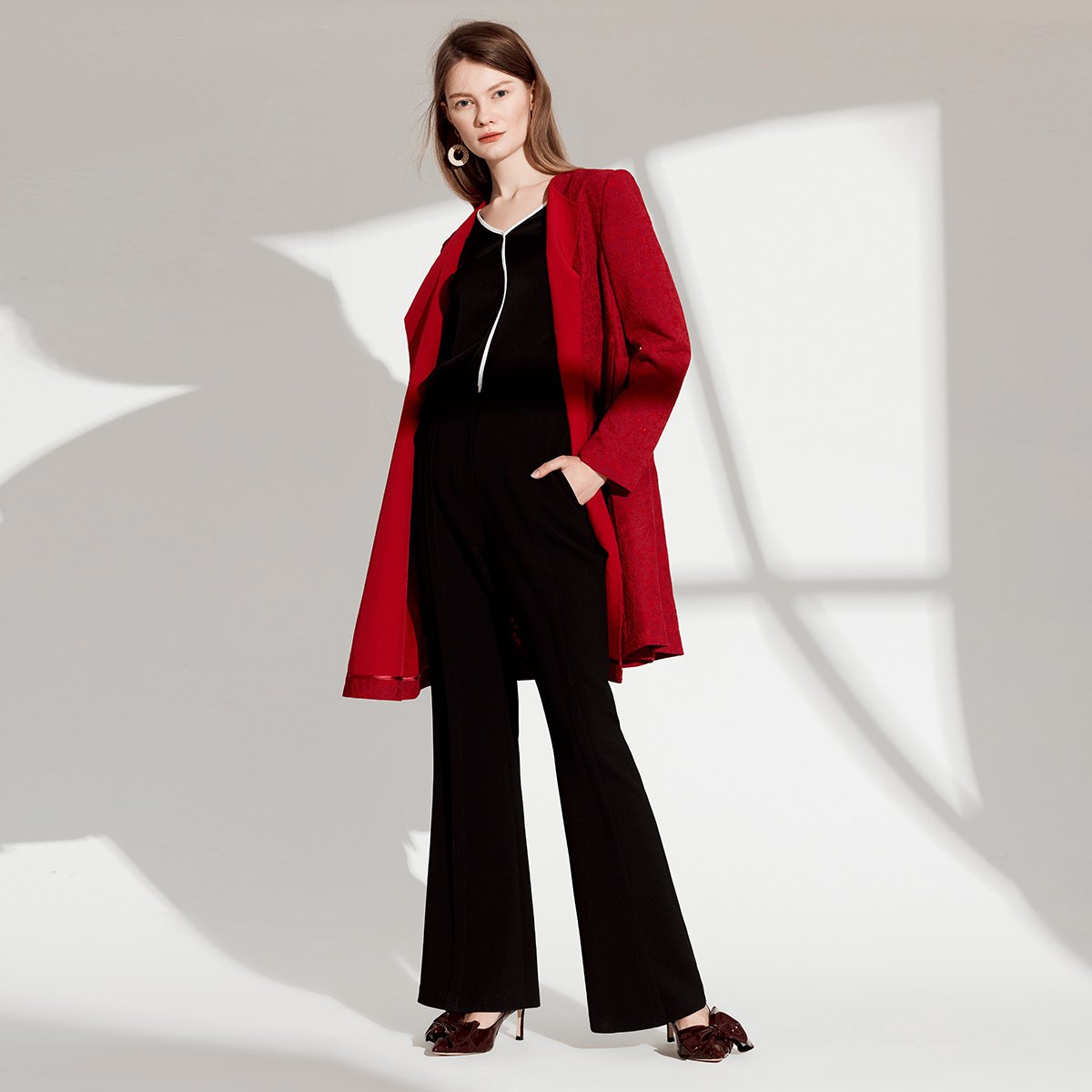 fufen福芬女装特卖旗舰店 fufen福芬2018春夏新款提花女士风衣宽松