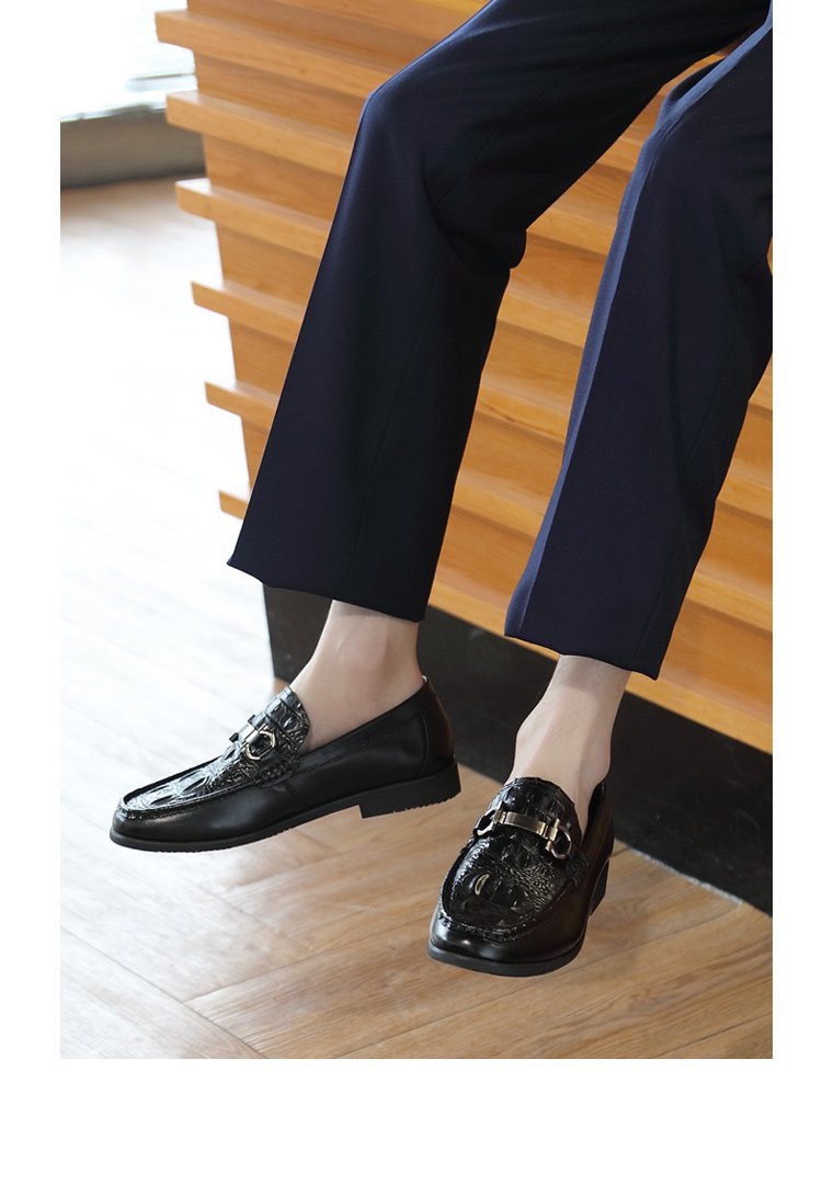 男士牛皮压花街头时尚套脚圆头休闲皮鞋西装鞋豆豆鞋乐福鞋一脚蹬懒人