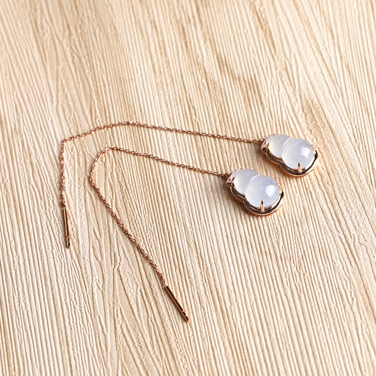 18k金镶天然a货冰种葫芦翡翠耳线/耳饰