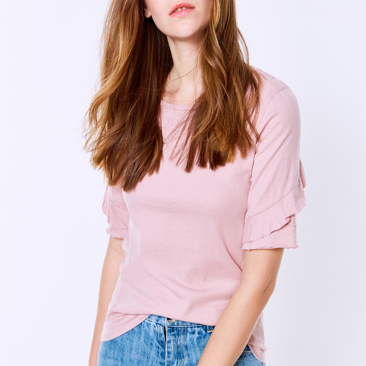 德·玛纳潮流新主张雪纺专场文艺百搭波浪袖修身显瘦时尚潮流素色恤衫