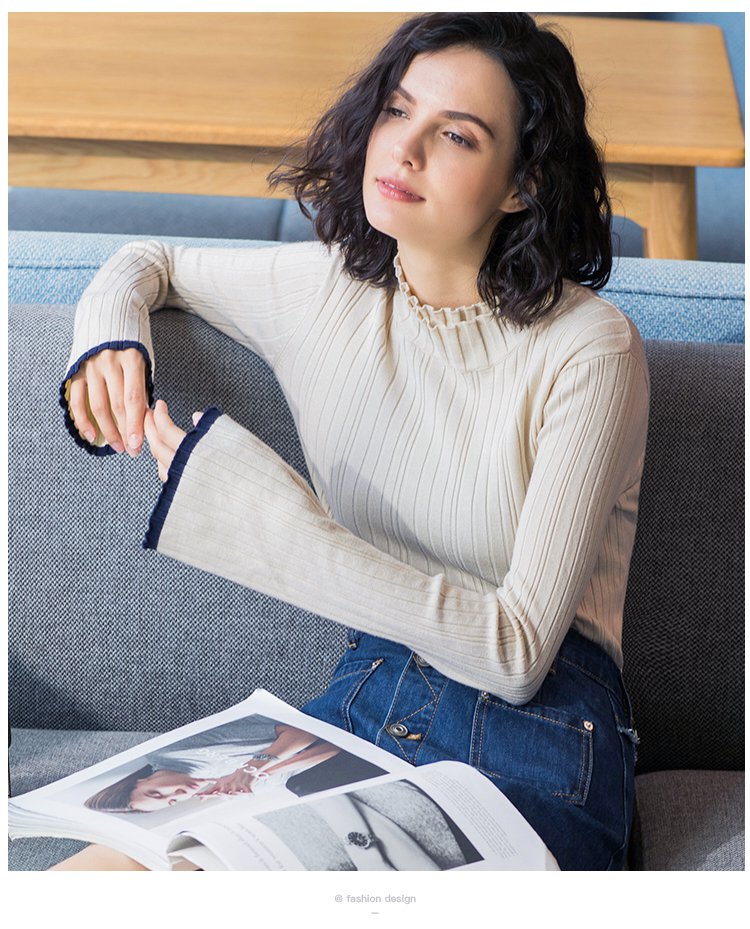 2018秋季新款通勤女装毛衣秋装装简约百搭休闲女针织衫修身显瘦撞色