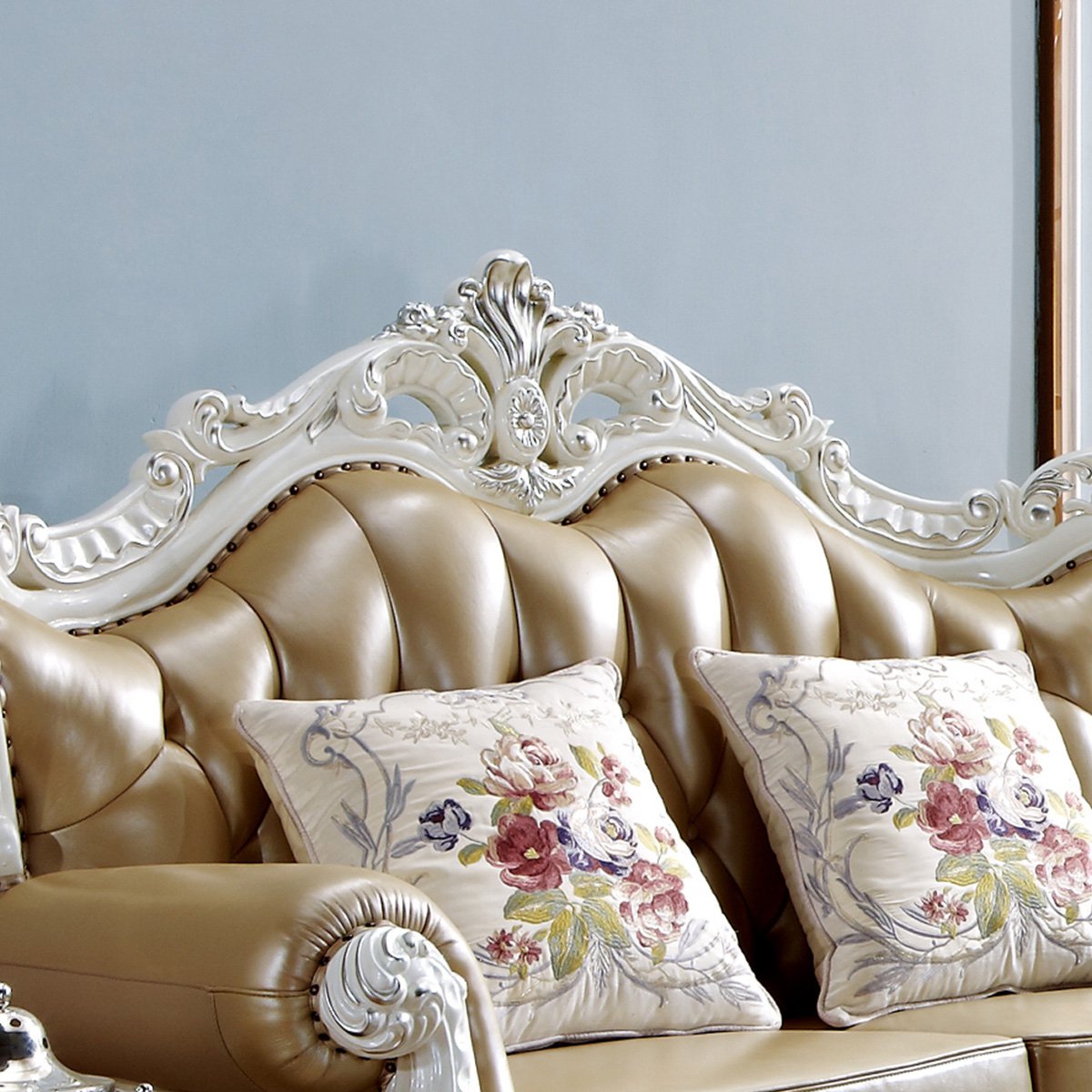 [拉菲贵族]2018年客厅家具珍珠白欧式头层皮真皮沙发组合单人位 双人