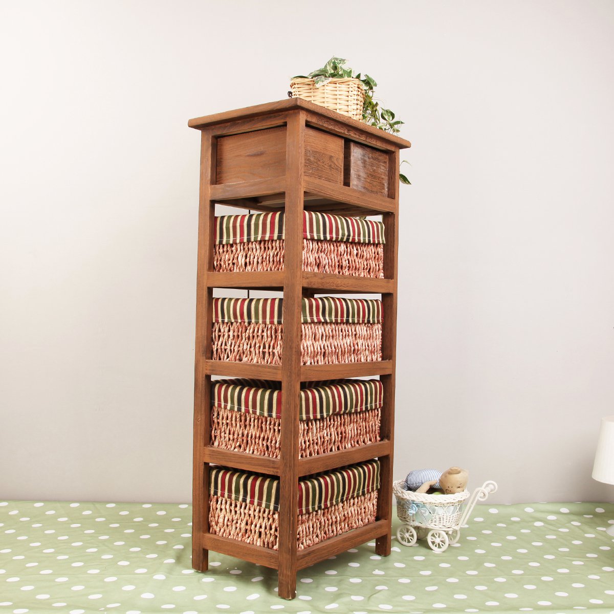 美达斯家具专场直发货田园条纹双抽五层实木收纳柜a13255_唯品会