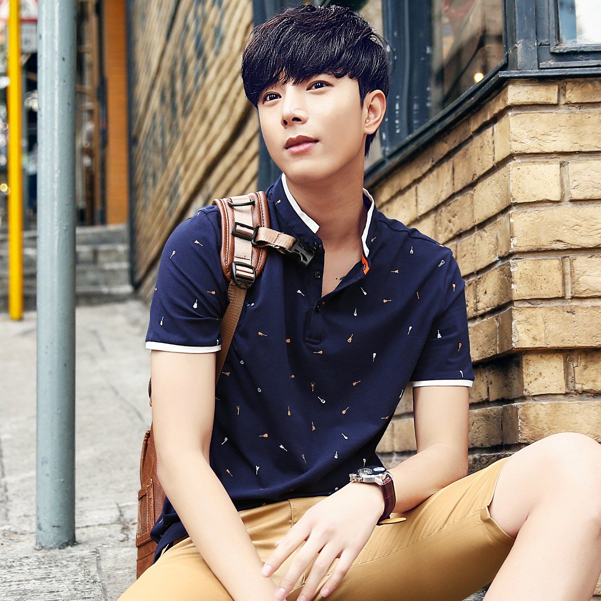 2018夏季新款时尚印花男装短袖男士短袖polo衫男士t恤男士polo衫男