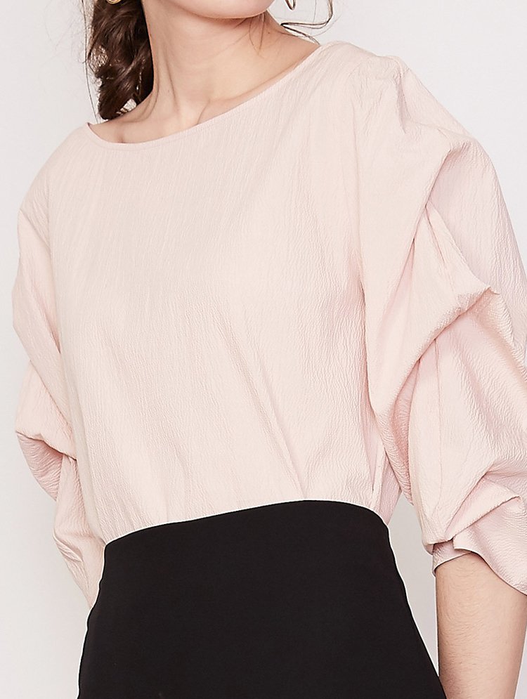 一字领七分堆堆袖小上衣女时尚t恤