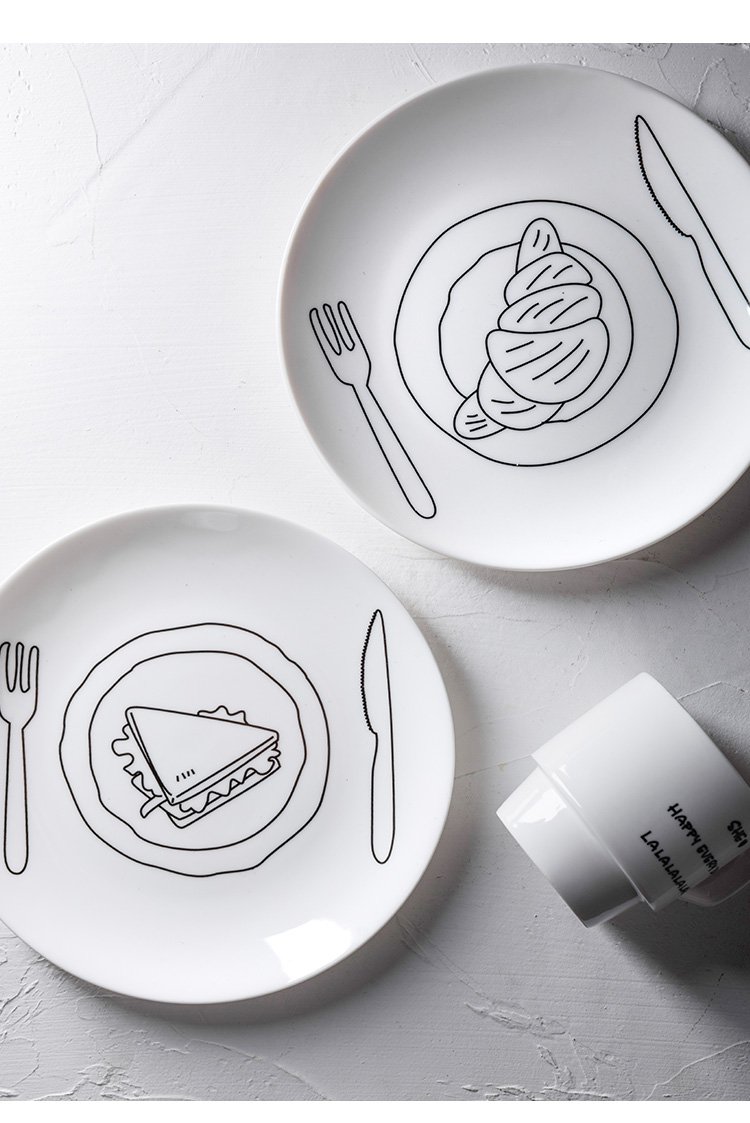 现代简约风陶瓷餐具 黑白图案 点心碟餐碟马克杯