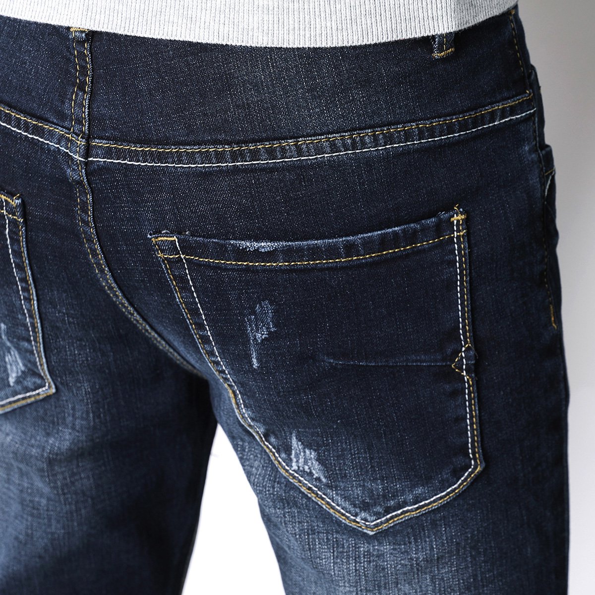 爆款时尚磨白吊磨微弹长款直筒男士牛仔裤