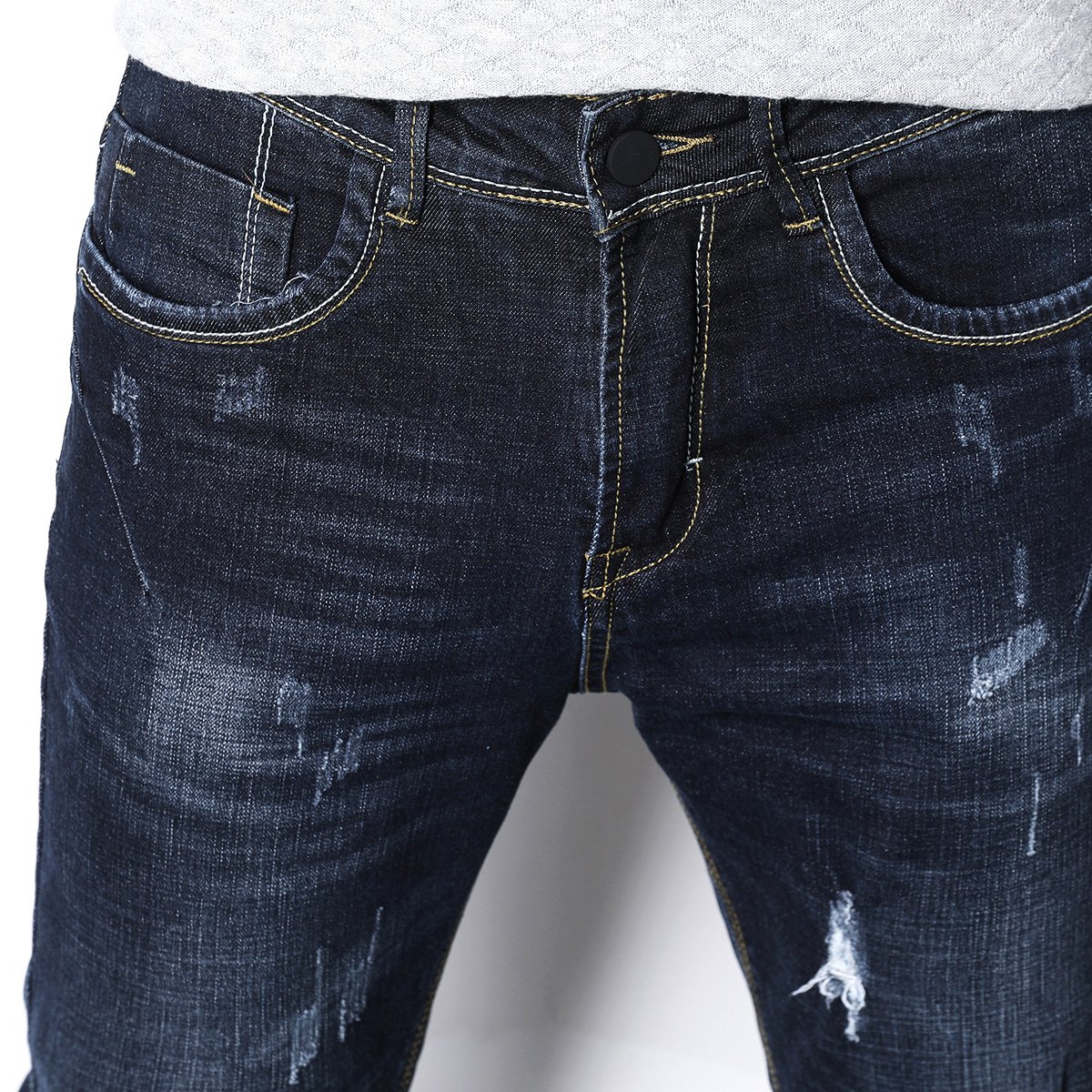 爆款时尚磨白吊磨微弹长款直筒男士牛仔裤