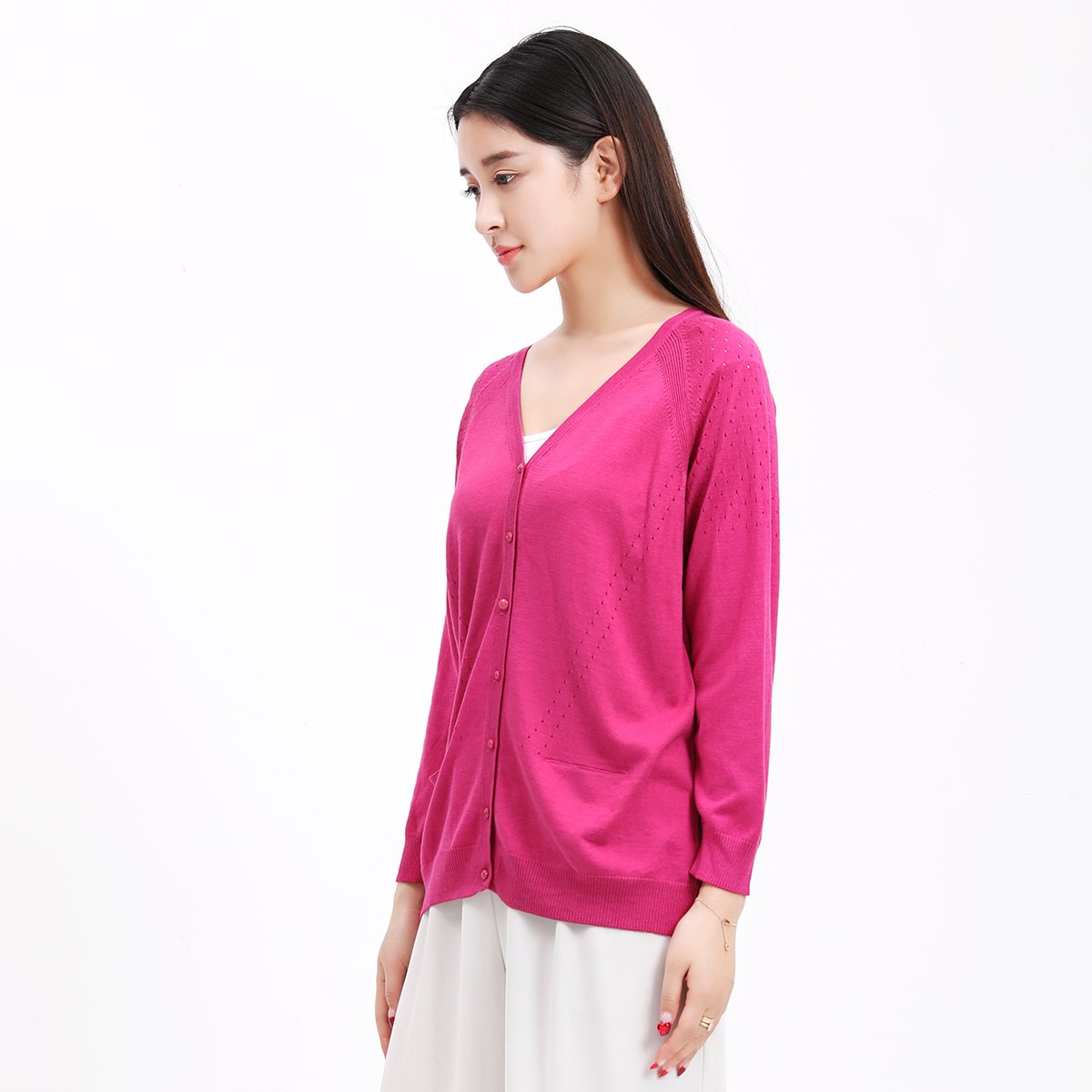 2018春夏新款真丝桑蚕丝网眼绢丝休闲女式开衫