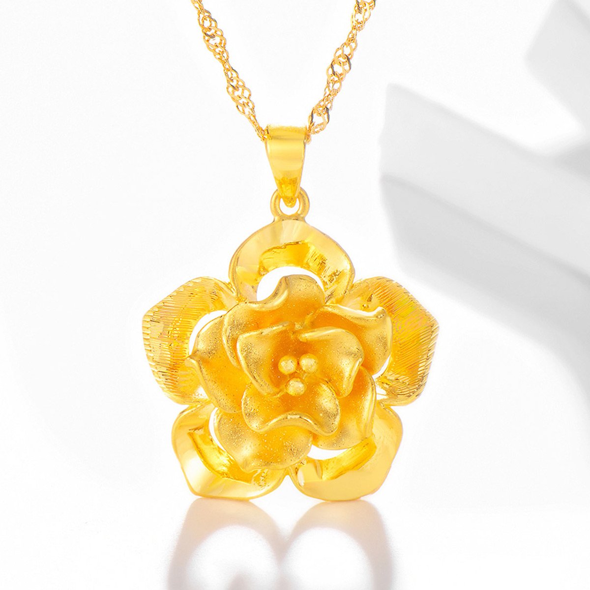 3d硬金黄金吊坠足金挂坠花瓣绽放金坠(不含链)