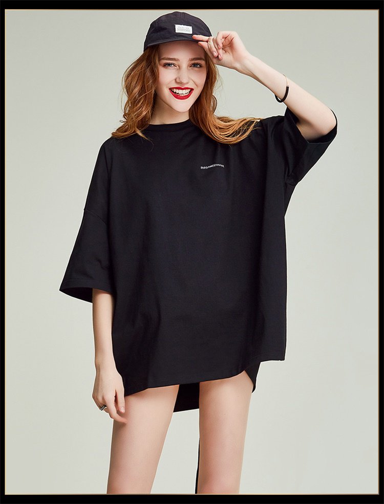 oversize经典圆领 bf风落肩宽松休闲短袖t恤女上衣夏