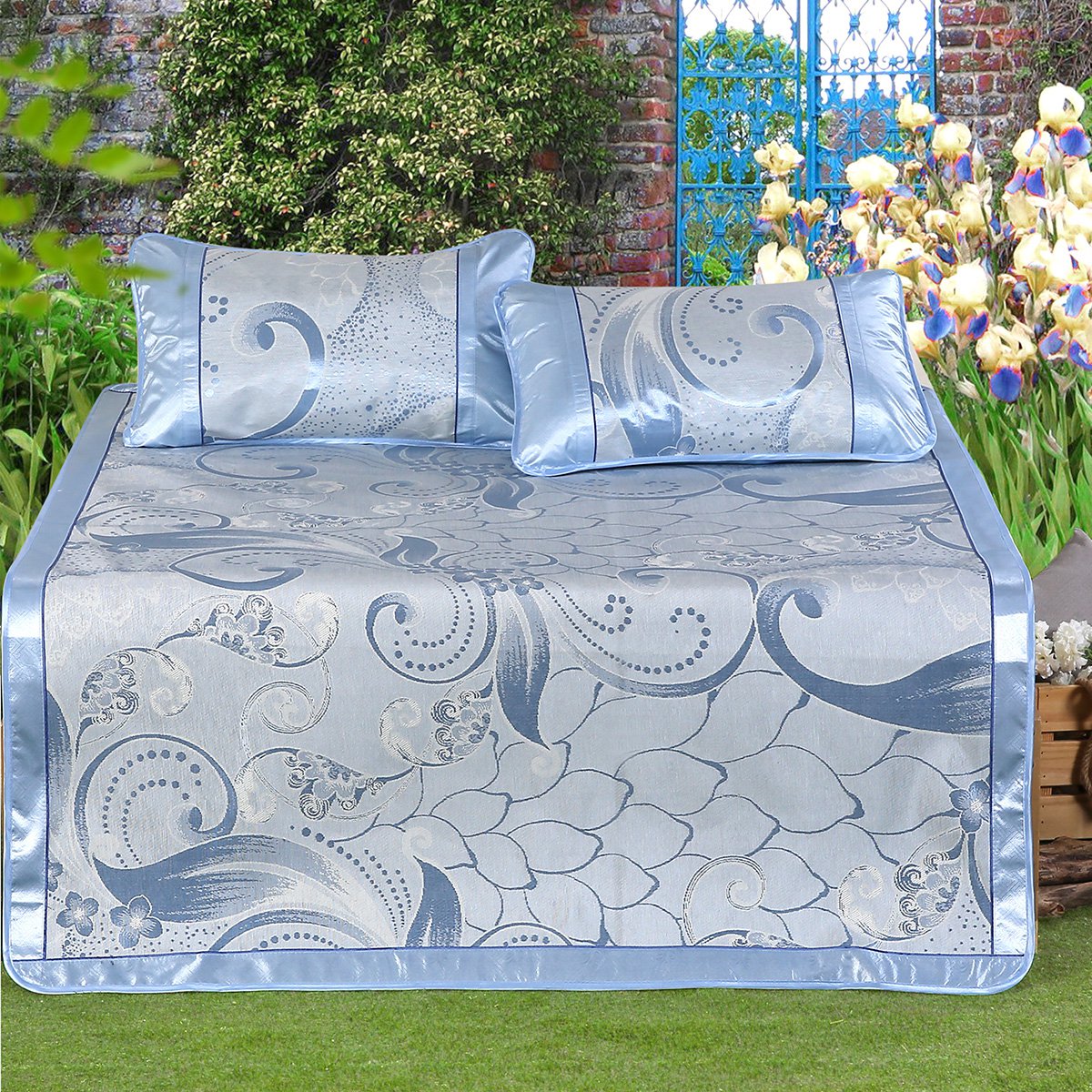 可折叠夏凉席席子冰丝席套件 冰丝凉席60036368_唯品会