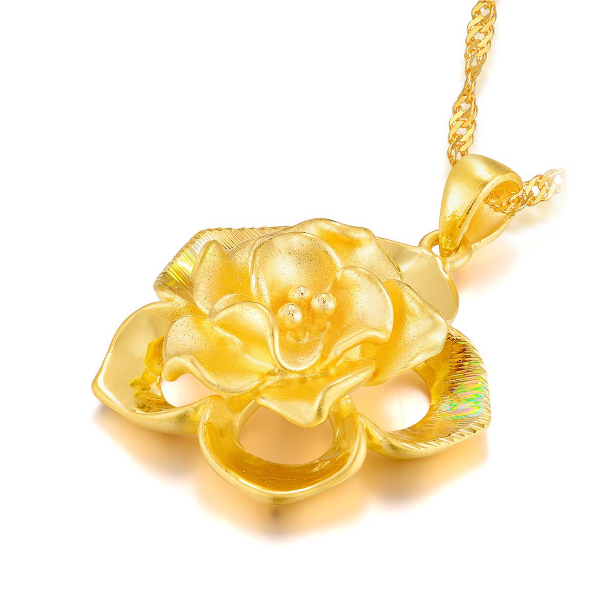 3d硬金黄金吊坠足金挂坠花瓣绽放金坠(不含链)