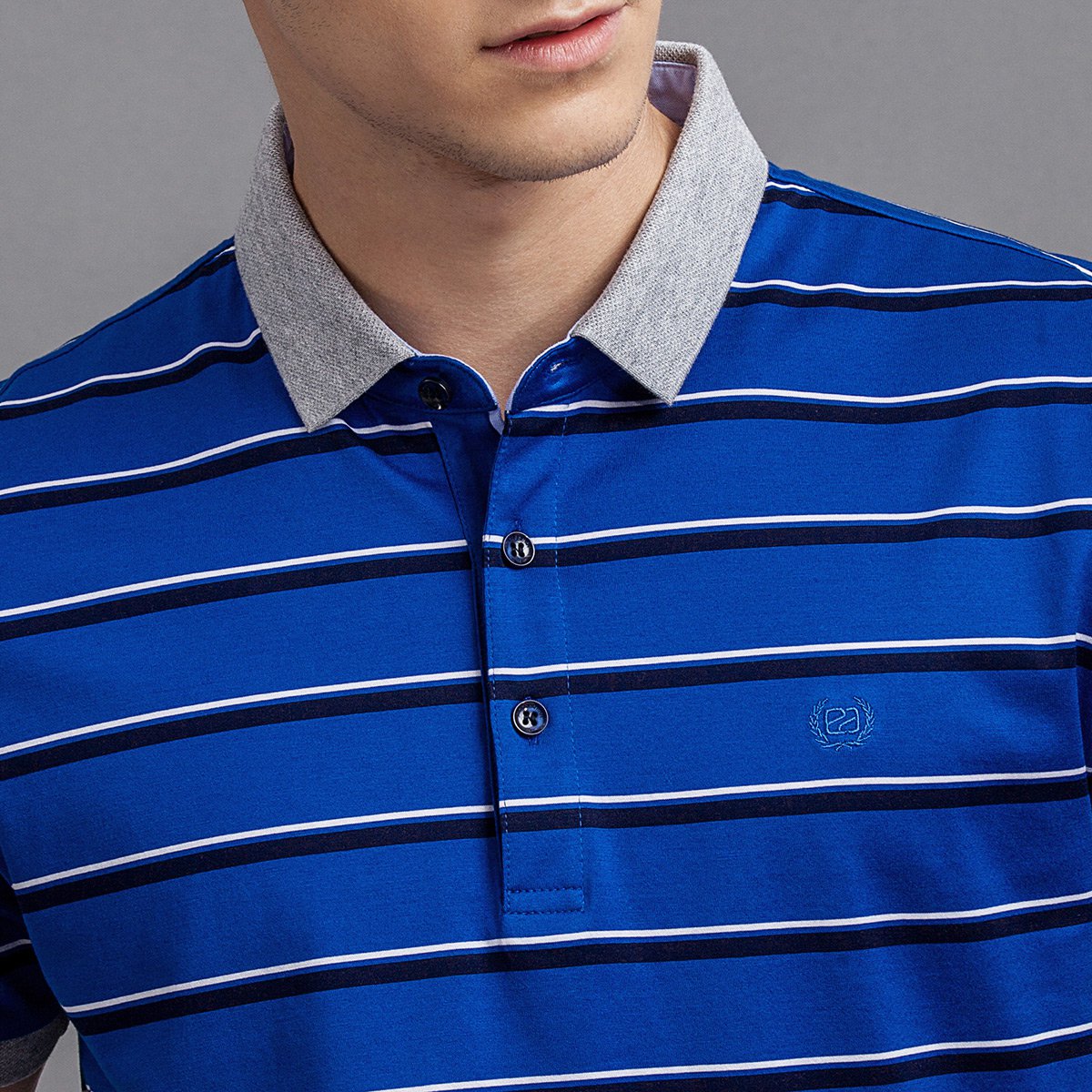 清爽活力间条撞色扁机领短袖男士t恤