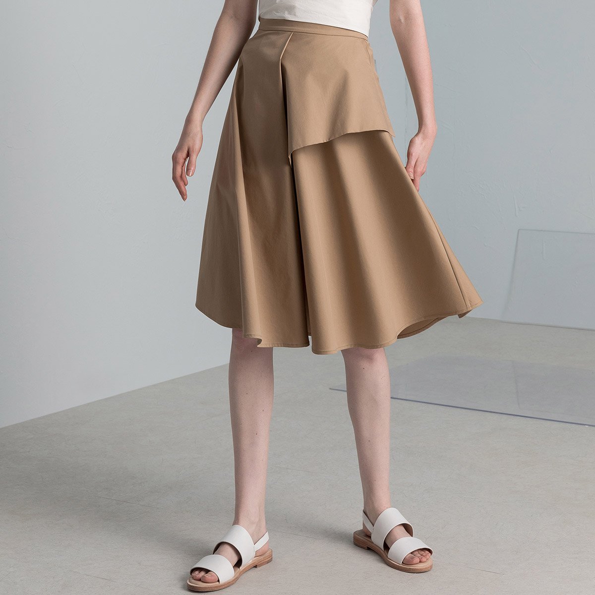 简约结构主义不对称纯色多片中长款半身裙