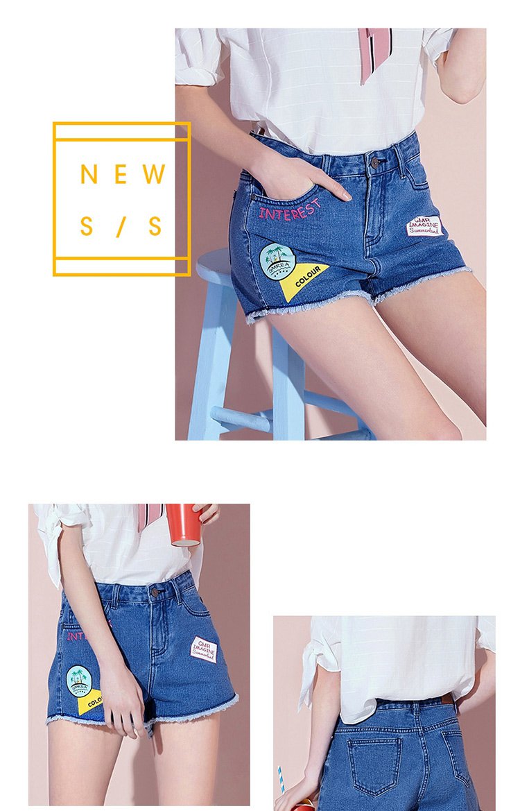 时尚宽松中腰显瘦毛边直筒牛仔短裤