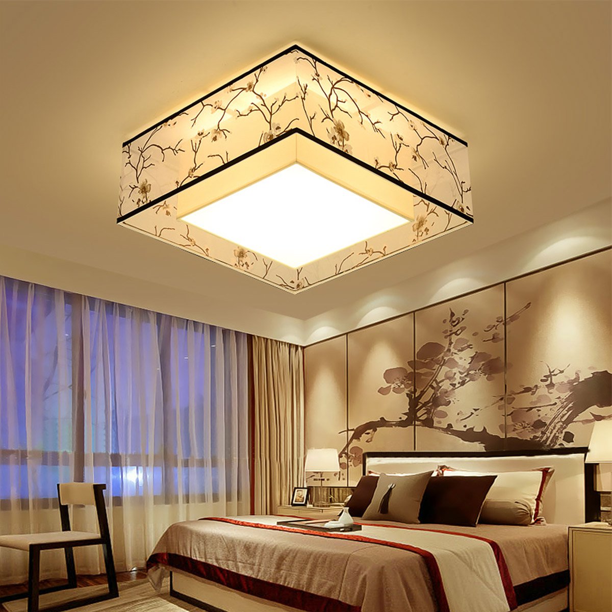 直径50cm新中式吸顶灯 布艺梅花图案 卧室灯具