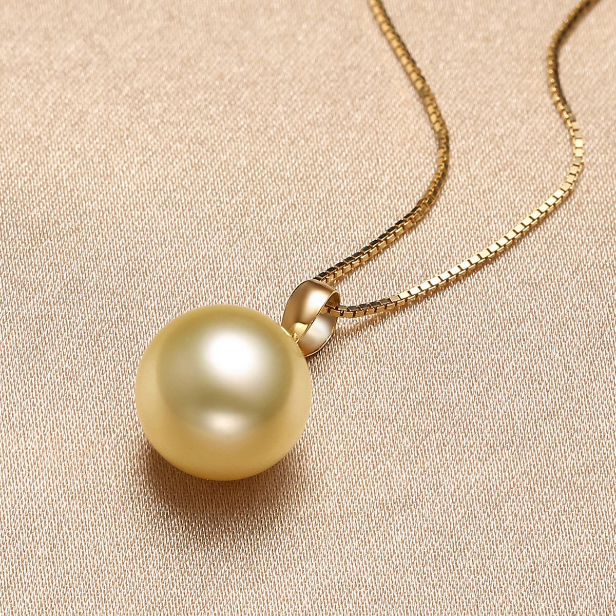 仙蒂瑞拉 特价 12-13mm香槟色海水珍珠18k金吊坠