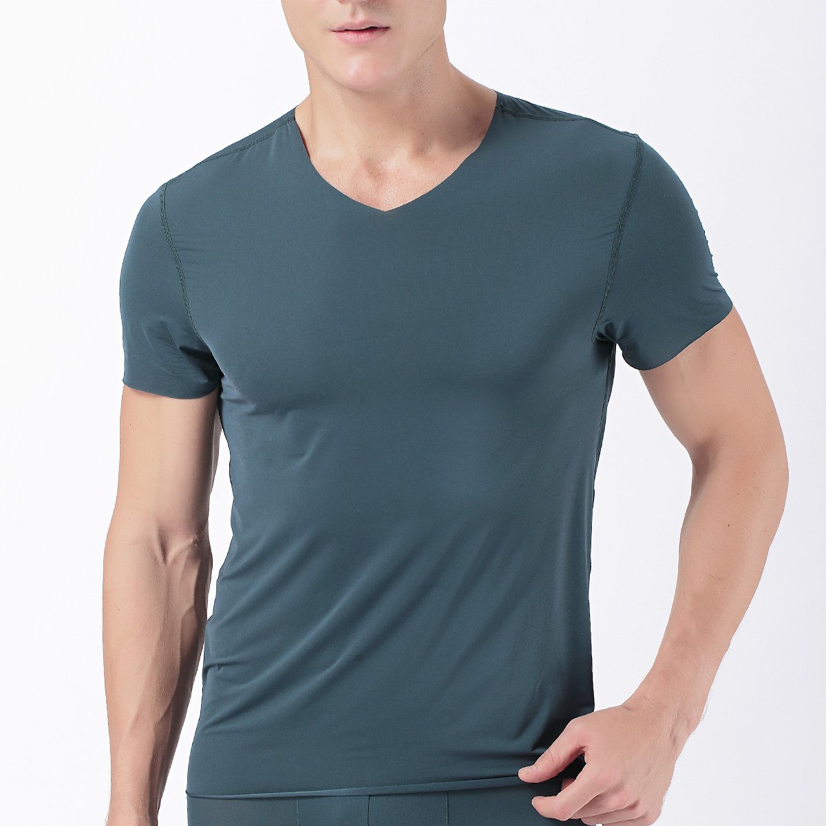 锦纶无痕速干无缝男士睡衣家居服男士t恤短袖