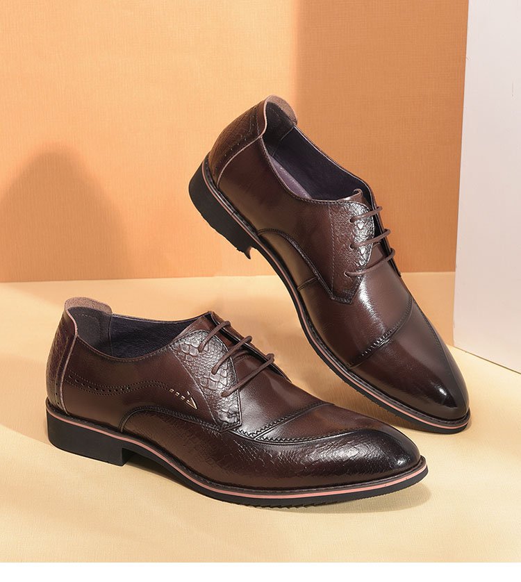 富贵鸟2018新品 头层牛皮系带英伦尖头鞋皮鞋时尚压纹擦色商务鞋正装