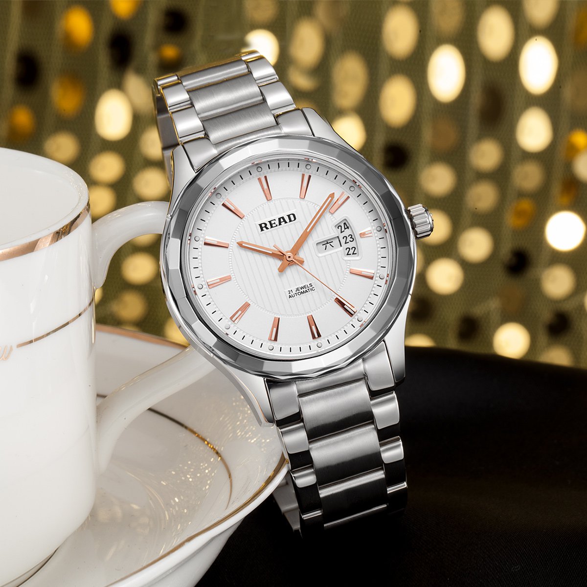 锐力男士手表 防划表镜间钨钢框自动机械表表防水男表